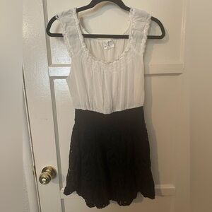 Free People Black and White Lace Floral Babydoll Mini Dress